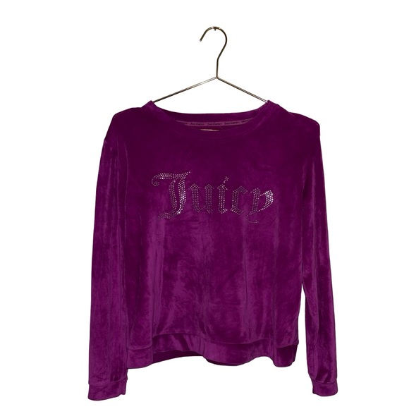 Juicy Couture Tops - Juicy Couture Purple/Pink Velour Rhinestone Logo Pullover Size M P2P 22”